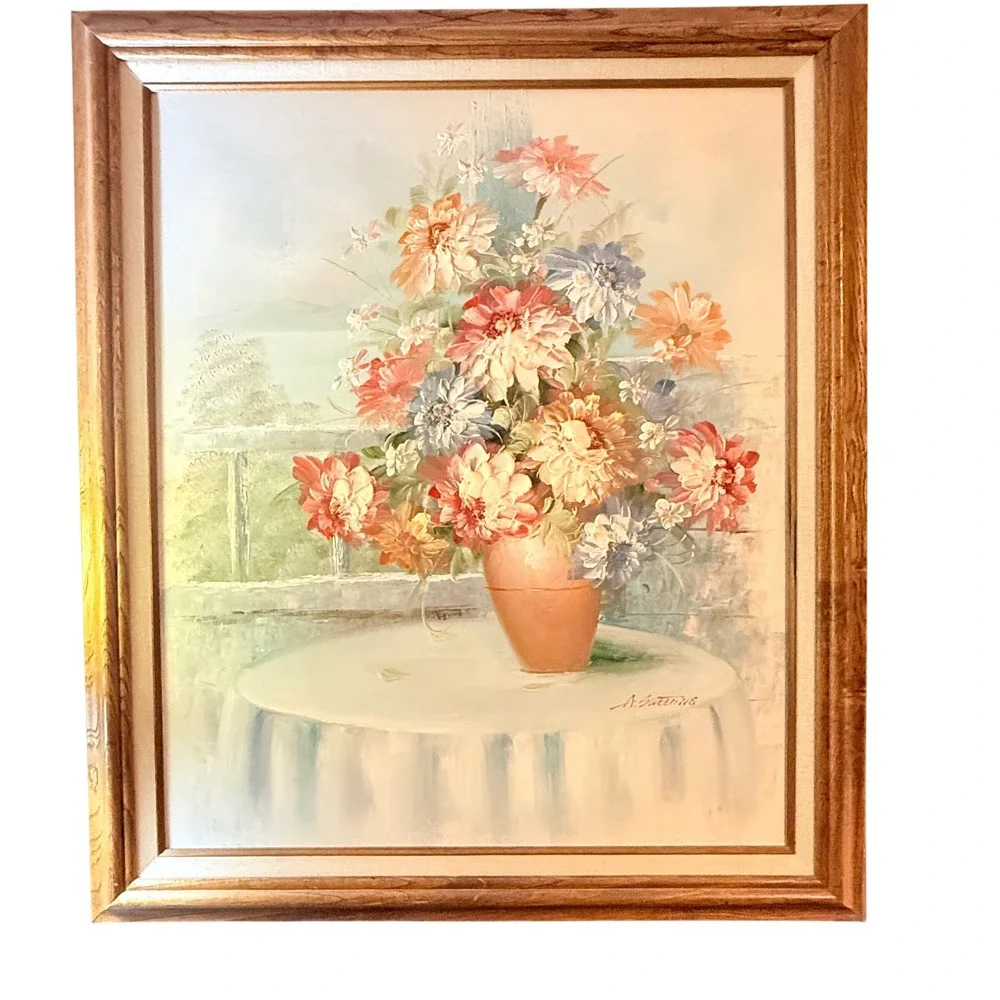 Vintage Impasto Floral Oil Painting Signed A Sweeting Framed Original Canvas